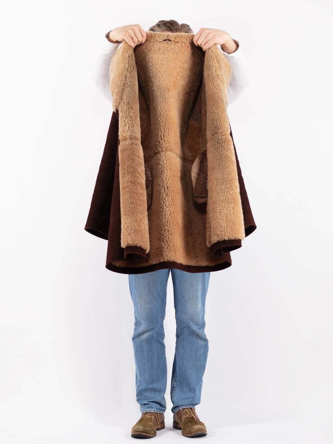 Vintage 70's Men Sheepskin Shearling Coat in BrownZ1405
