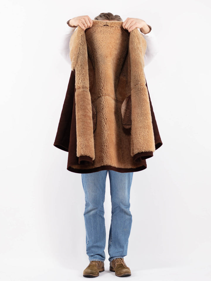 Vintage 70's Men Sheepskin Shearling Coat in BrownZ1405