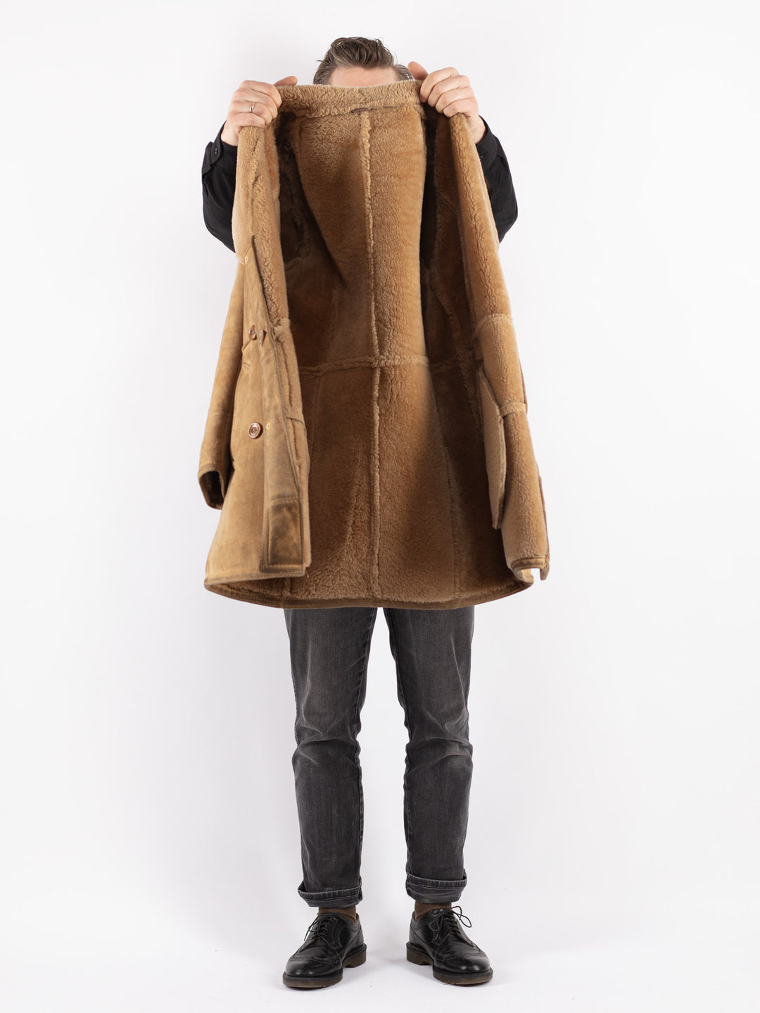 Vintage 70's Men Sheepskin Coat in Beige