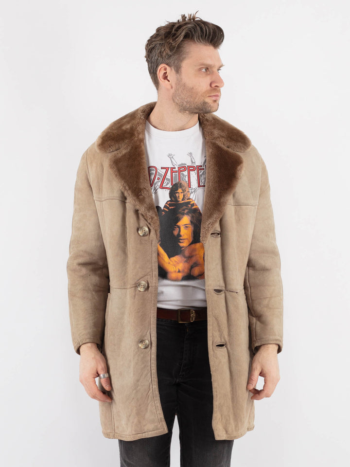 Vintage 70's Men Sheepskin Coat in BeigeZ773