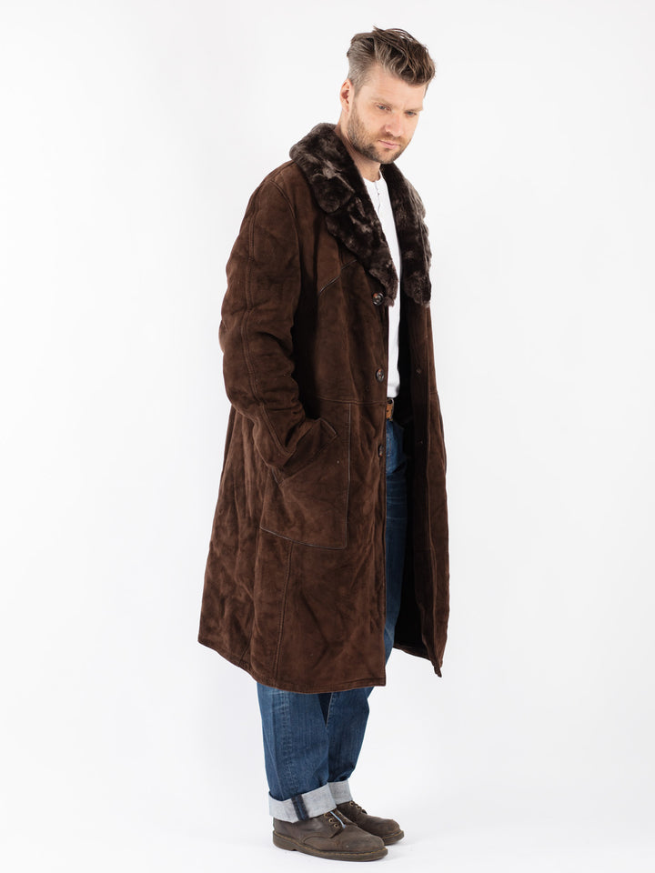 Vintage 70's Men Sheepskin Shearling Coat in Brown