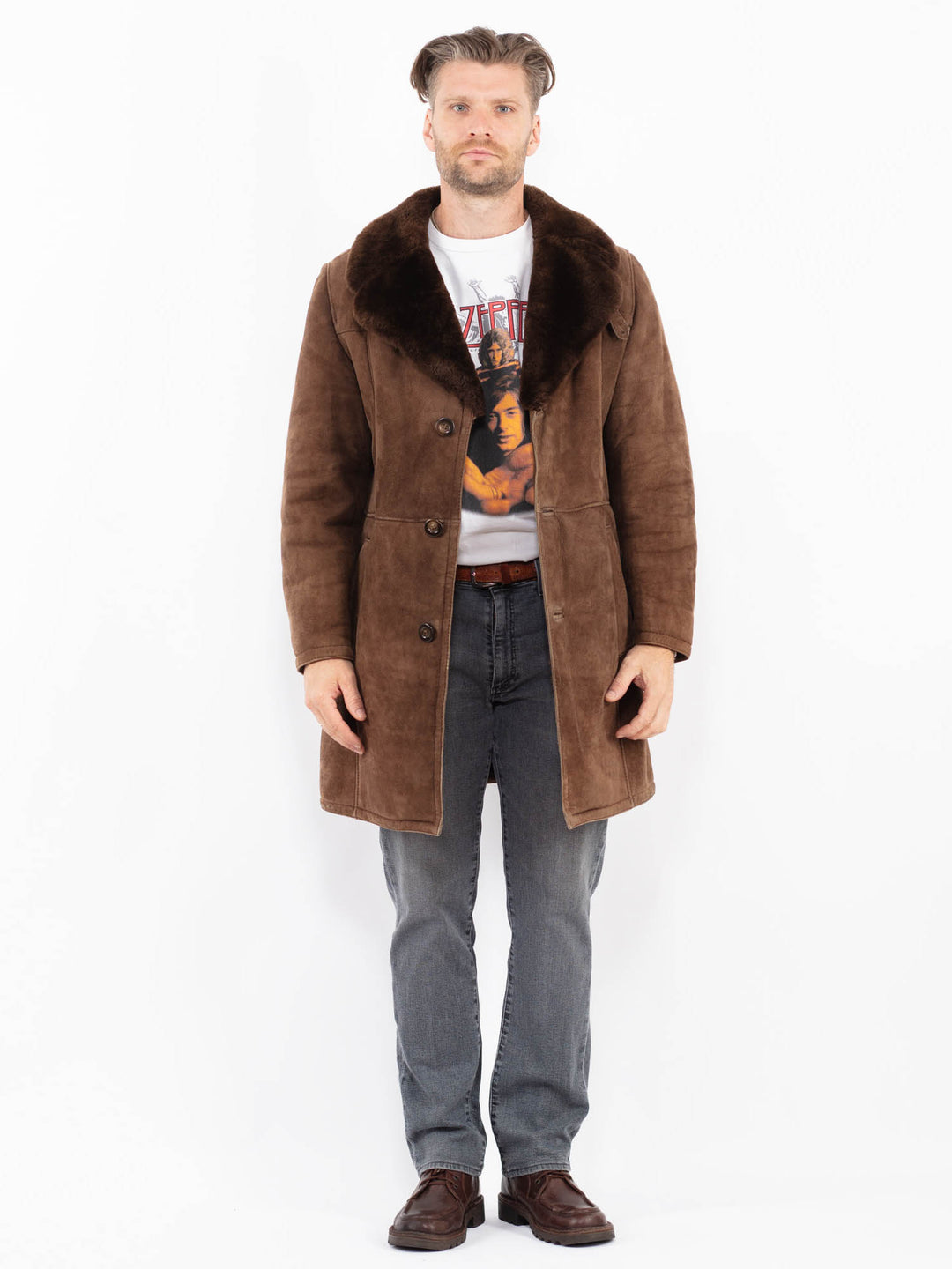 Vintage 70's Men Sheepskin Coat in BrownZ2047