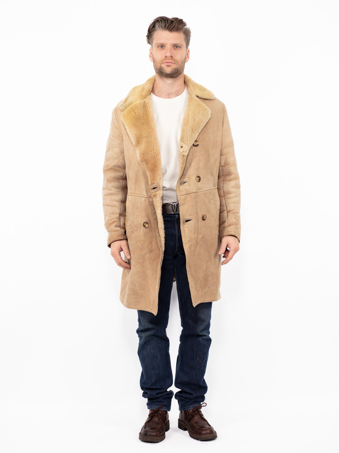 Vintage 70's Men Sheepskin Coat in BeigeZ2548