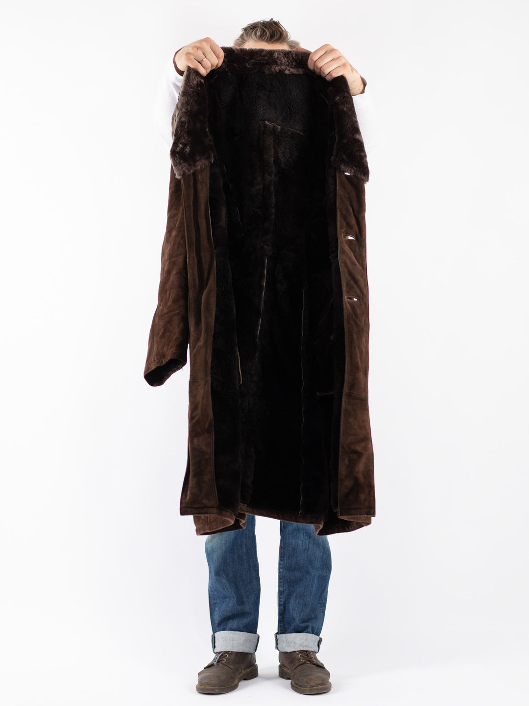 Vintage 70's Men Sheepskin Shearling Coat in Brown