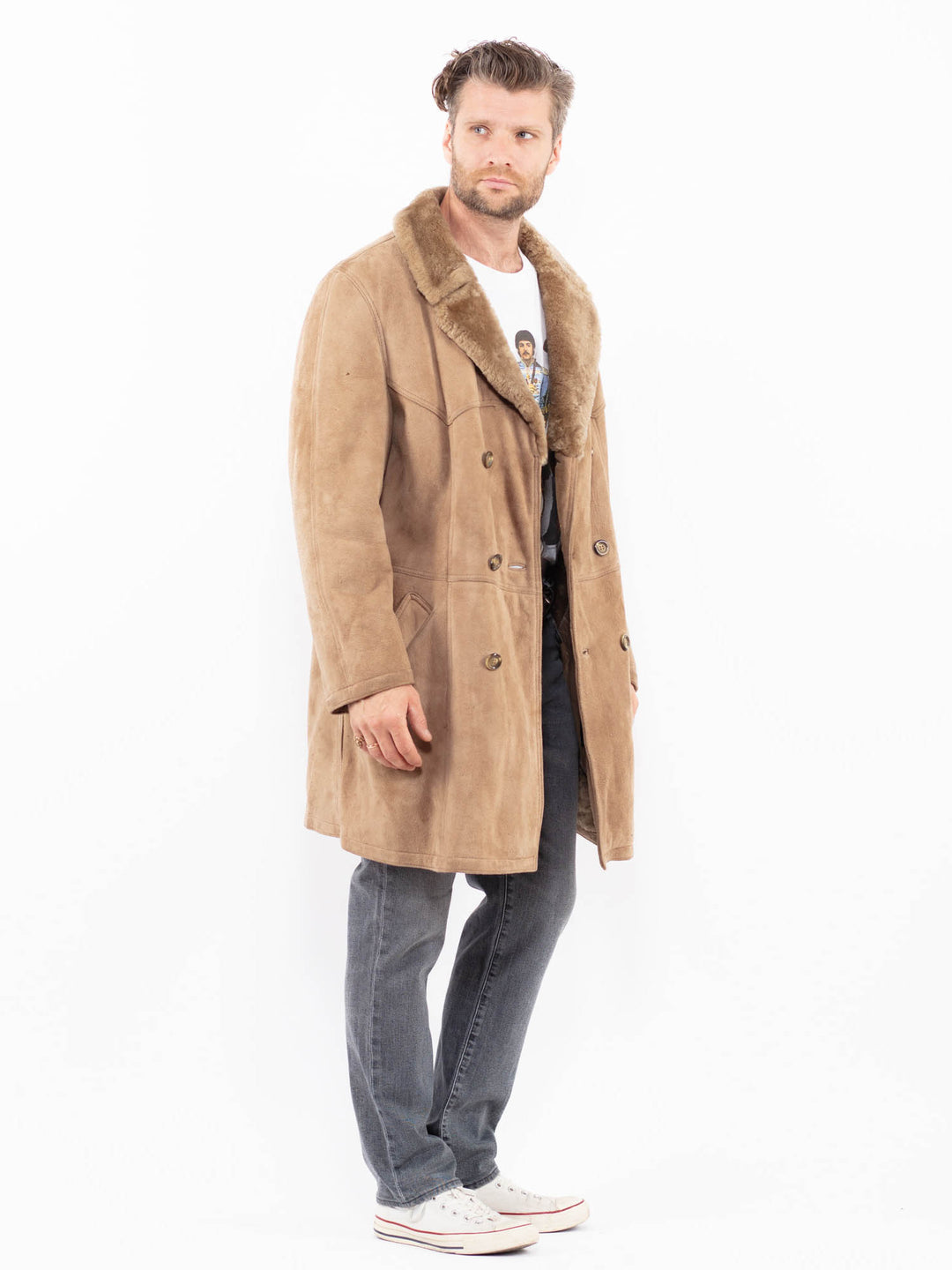 Vintage 70's Men Sheepskin Coat in BeigeZ1923