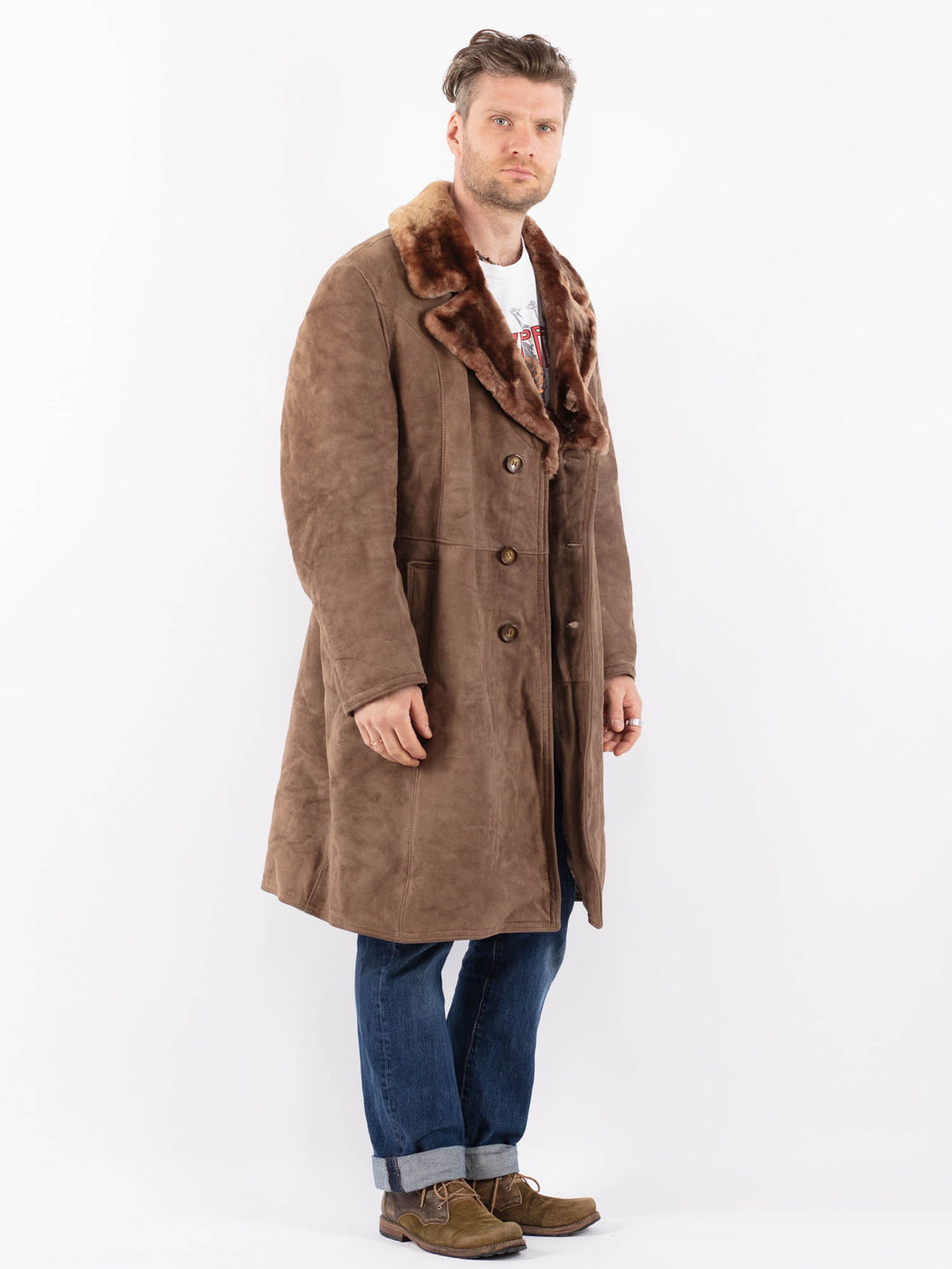Vintage 70's Men Sheepskin Coat in BeigeZ1514