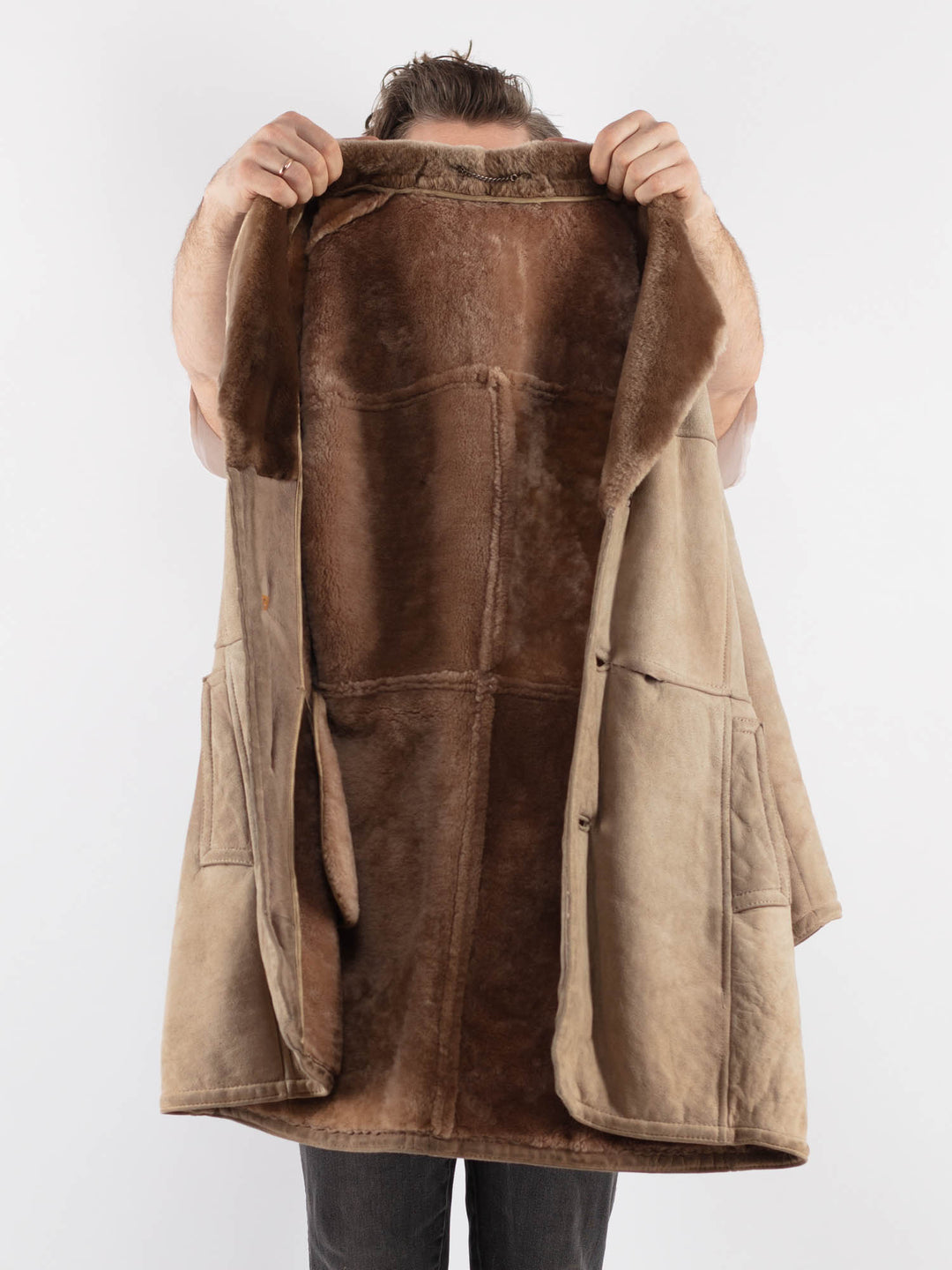 Vintage 70's Men Sheepskin Coat in BeigeZ773