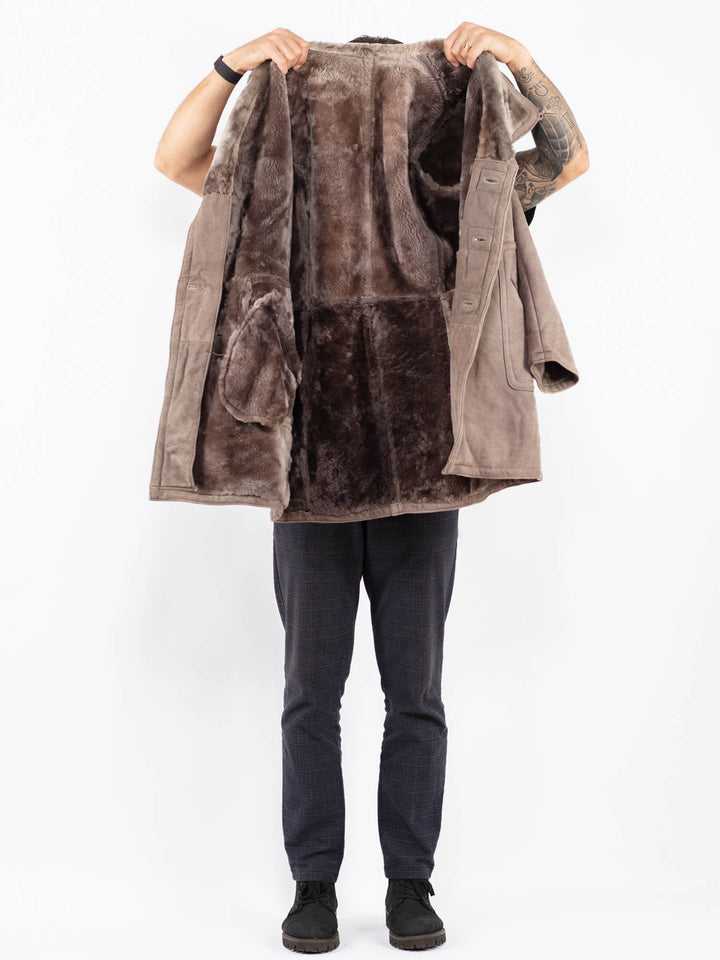 Vintage 70's Men Sheepskin Coat in GrayZ2364