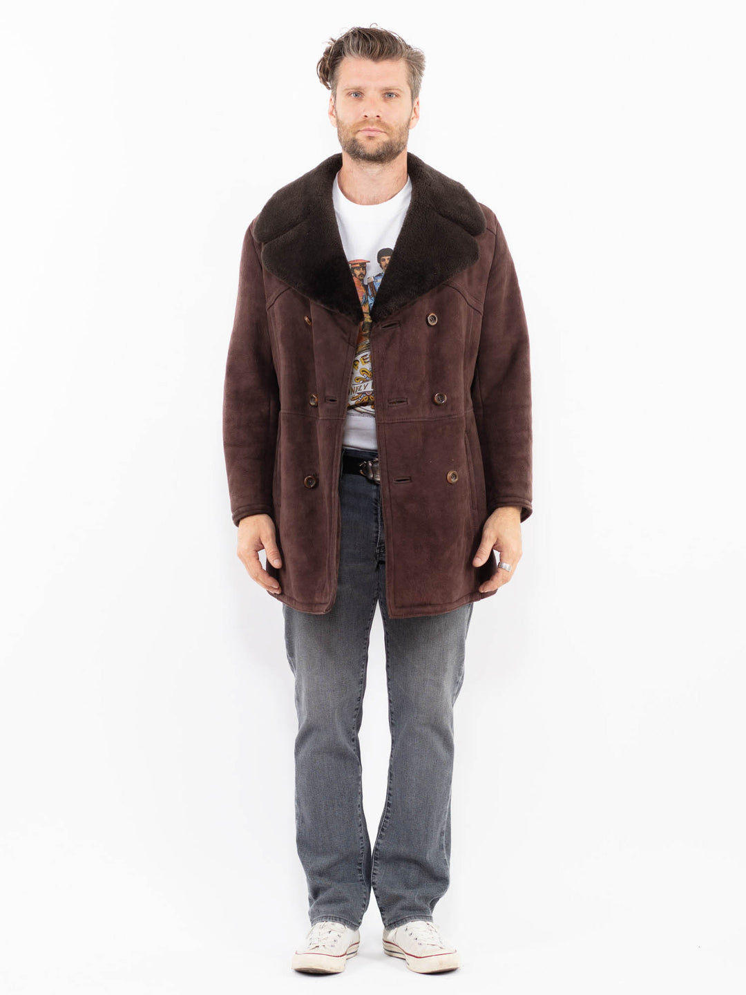 Vintage 70's Men Sheepskin Coat in BrownZ1924