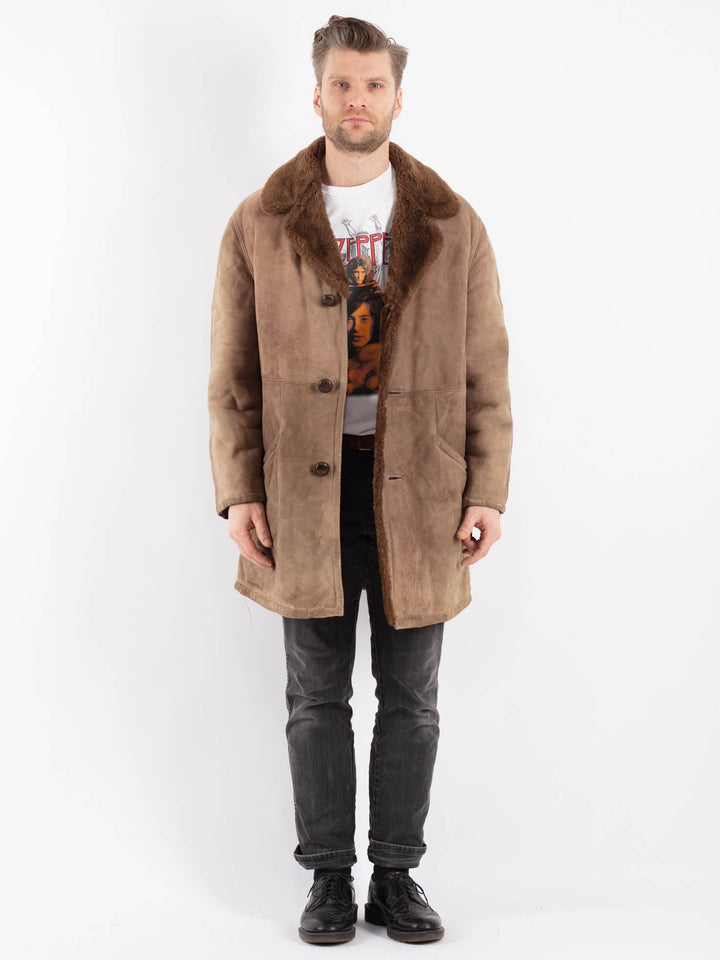 Vintage 70's Men Sheepskin Coat in Beige