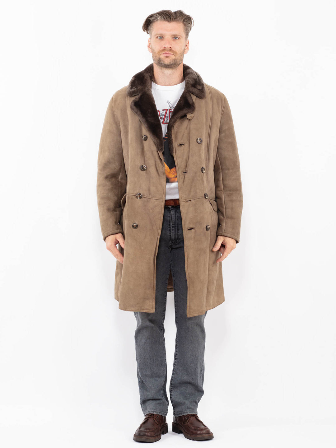 Vintage 70's Men Sheepskin Coat in BeigeZ2049