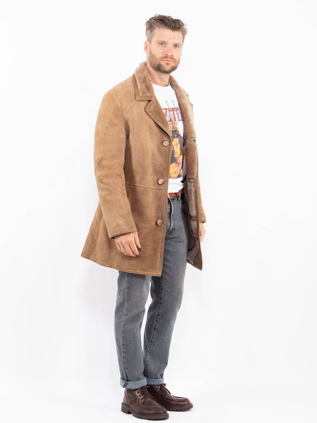 Vintage 70's Men Sheepskin Coat in BeigeZ2274