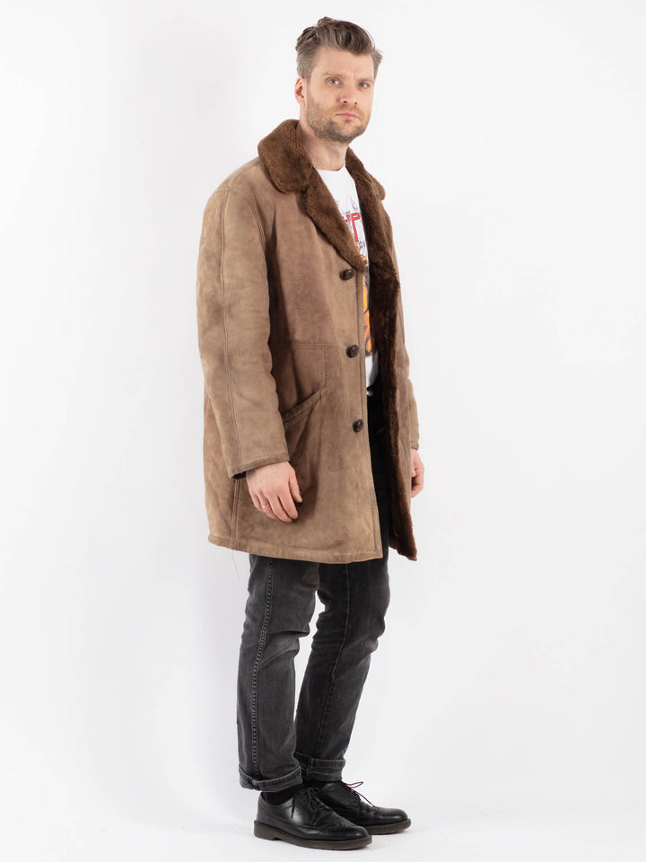 Vintage 70's Men Sheepskin Coat in Beige
