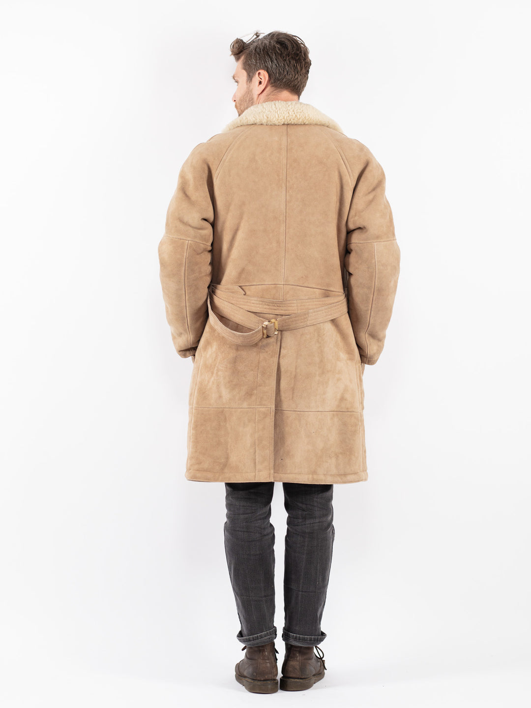 Vintage 70's Men Sheepskin Coat in Beige