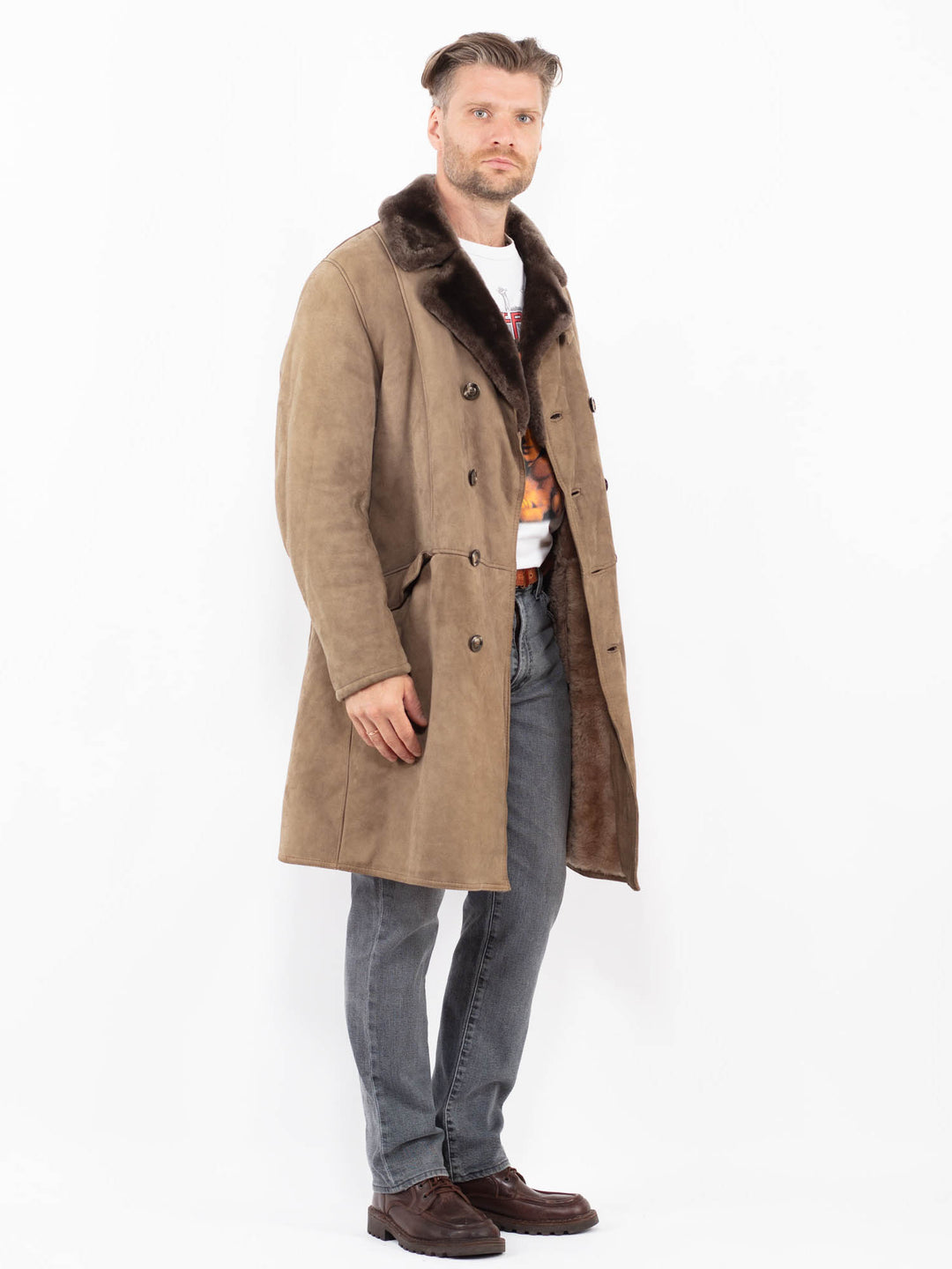 Vintage 70's Men Sheepskin Coat in BeigeZ2049