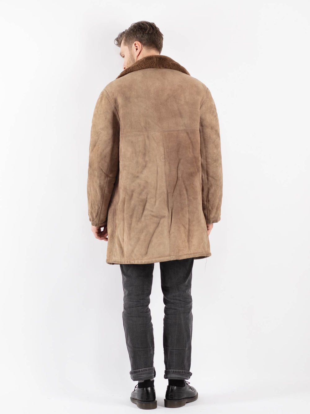 Vintage 70's Men Sheepskin Coat in Beige