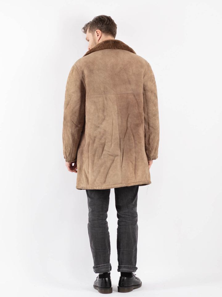Vintage 70's Men Sheepskin Coat in Beige