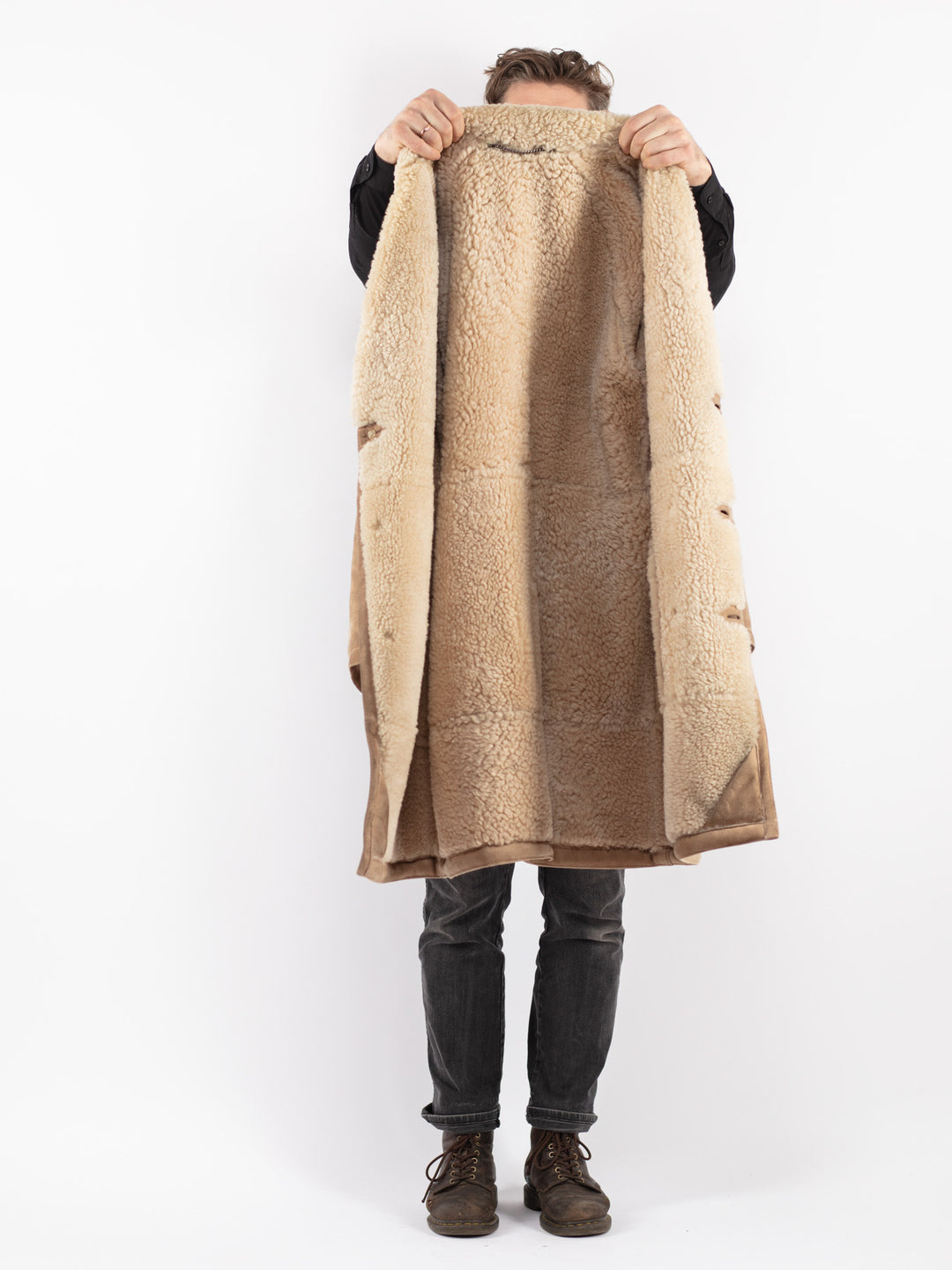 Vintage 70's Men Sheepskin Coat in Beige