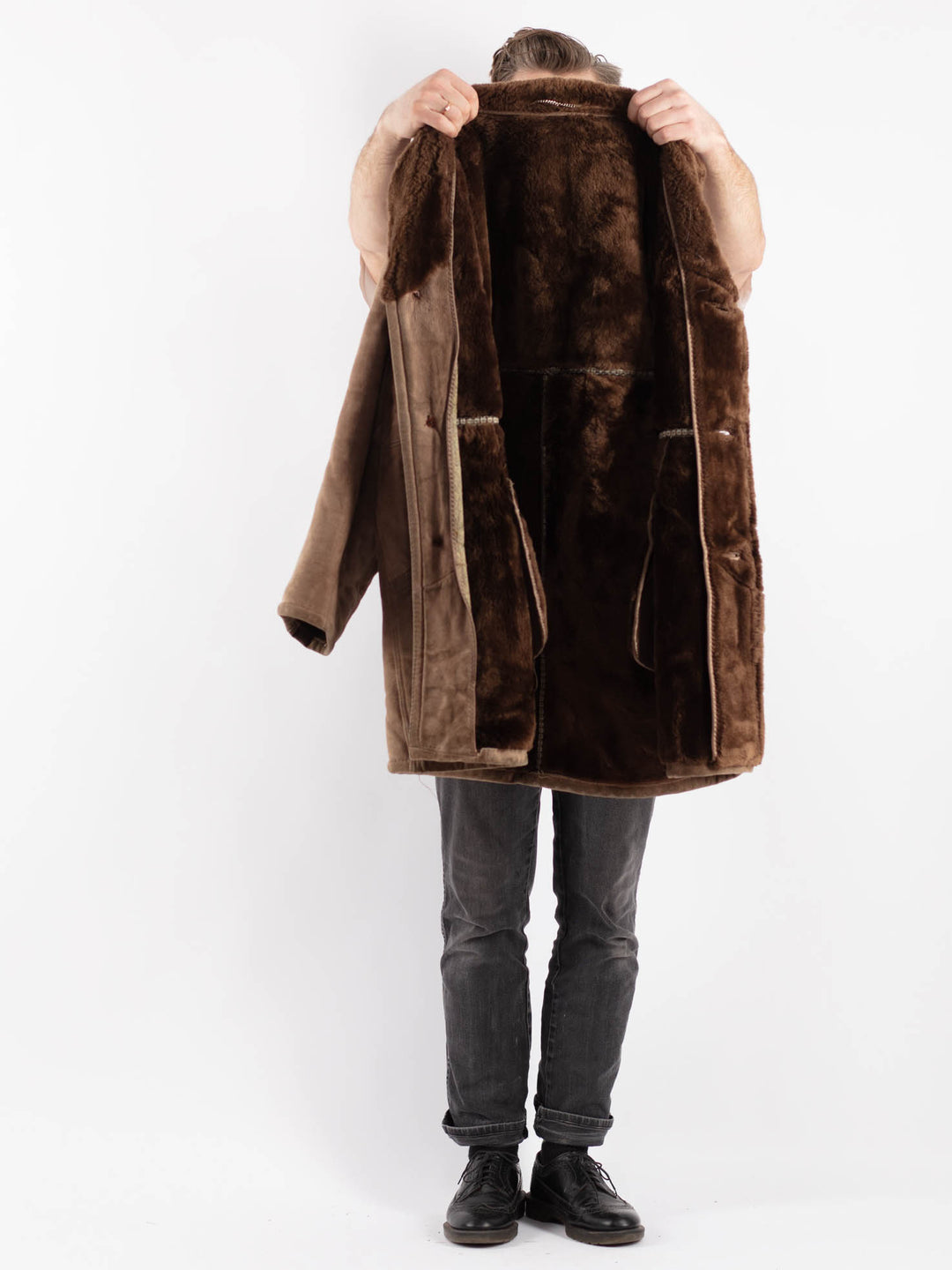 Vintage 70's Men Sheepskin Coat in Beige
