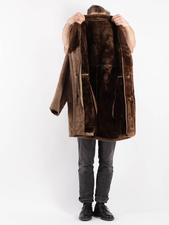 Vintage 70's Men Sheepskin Coat in Beige