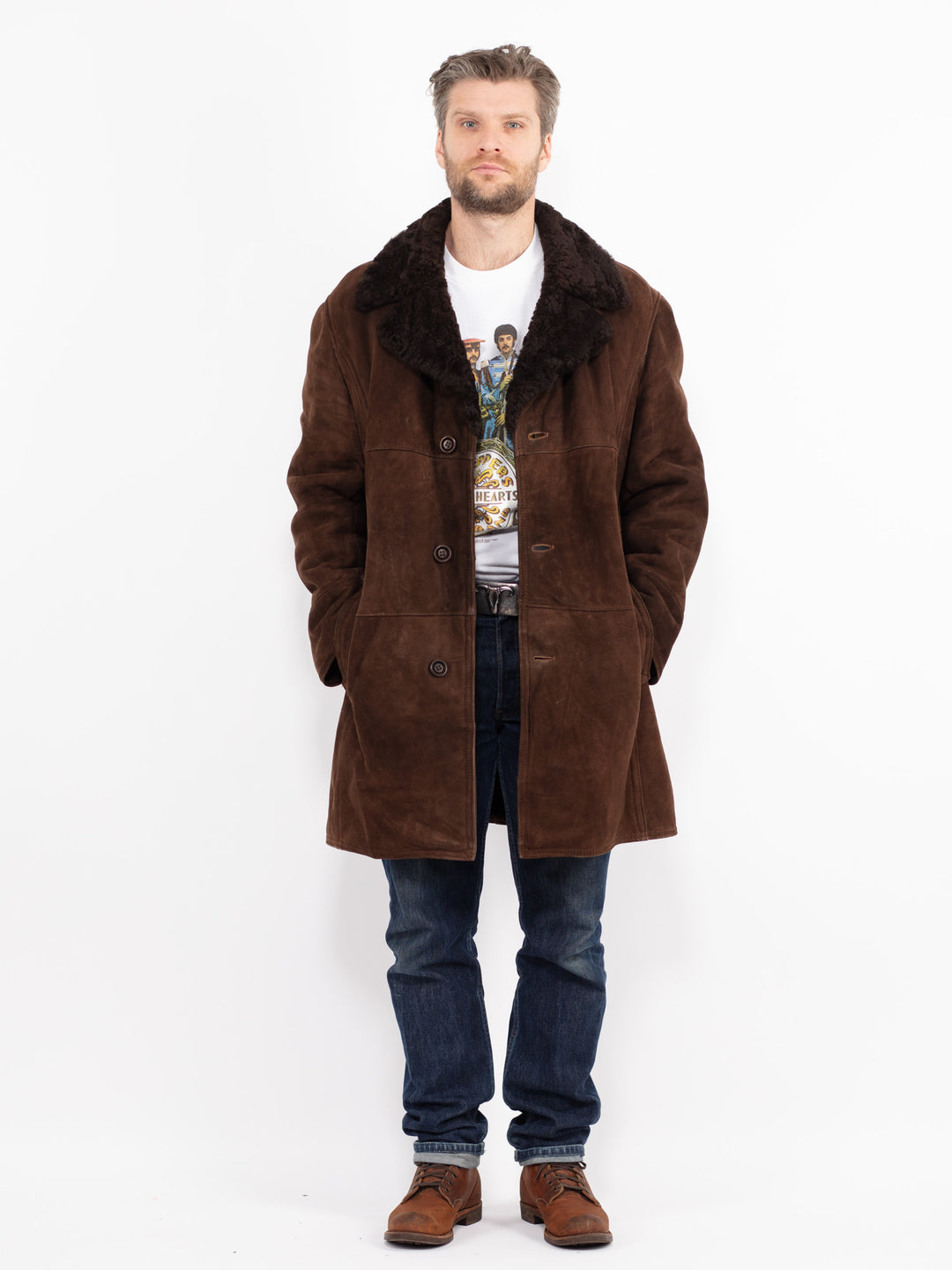 Vintage 70's Men Sheepskin Coat in BrownZ2657