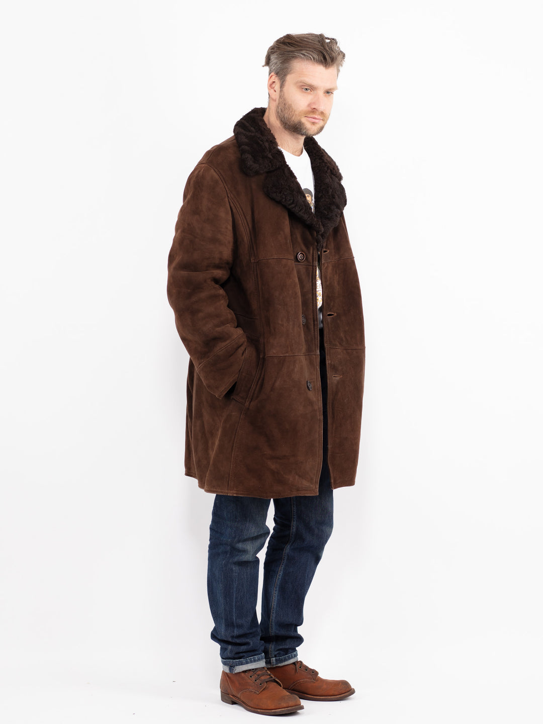 Vintage 70's Men Sheepskin Coat in BrownZ2657