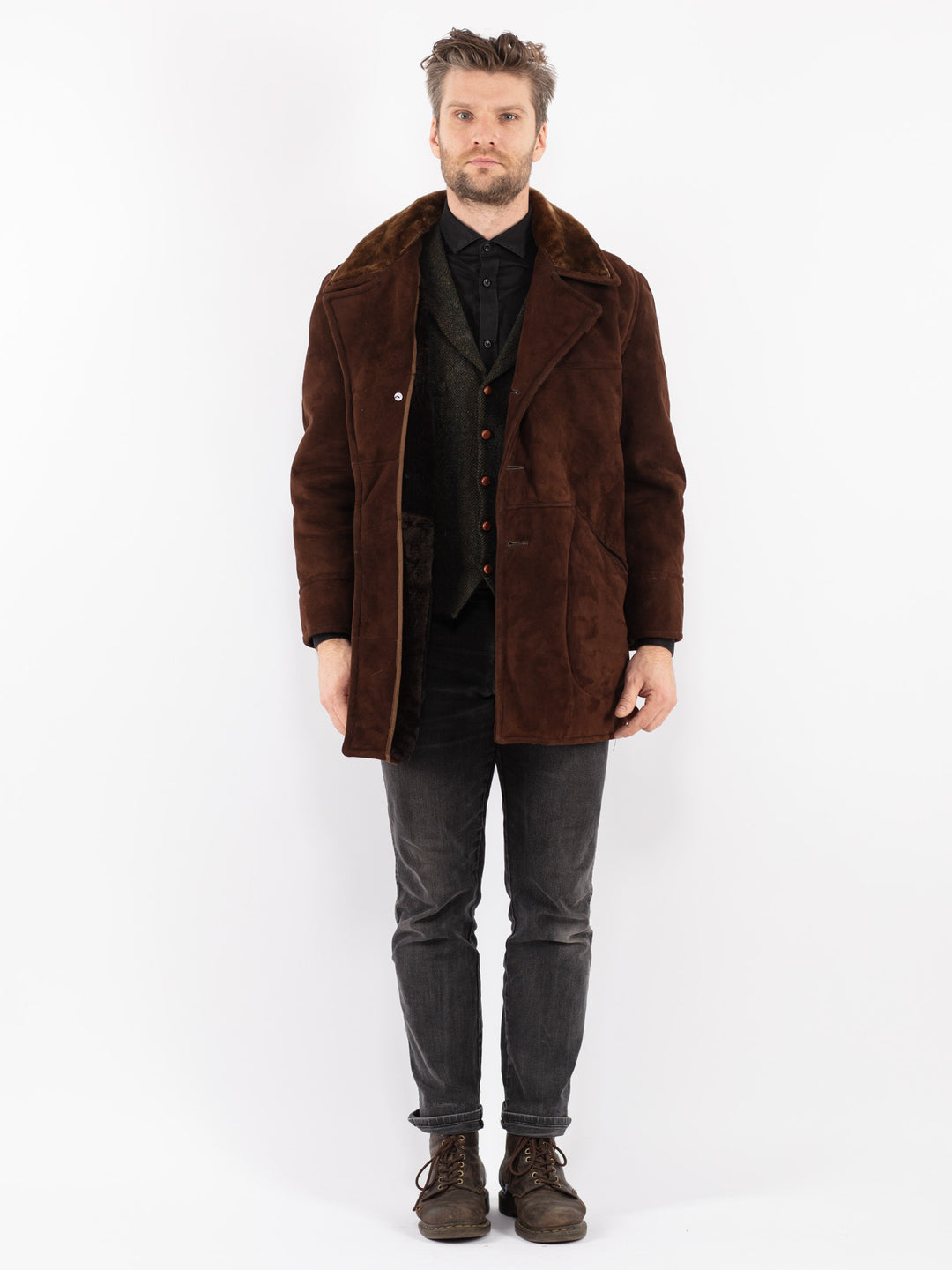 Vintage 70's Men Sheepskin Coat in Brown
