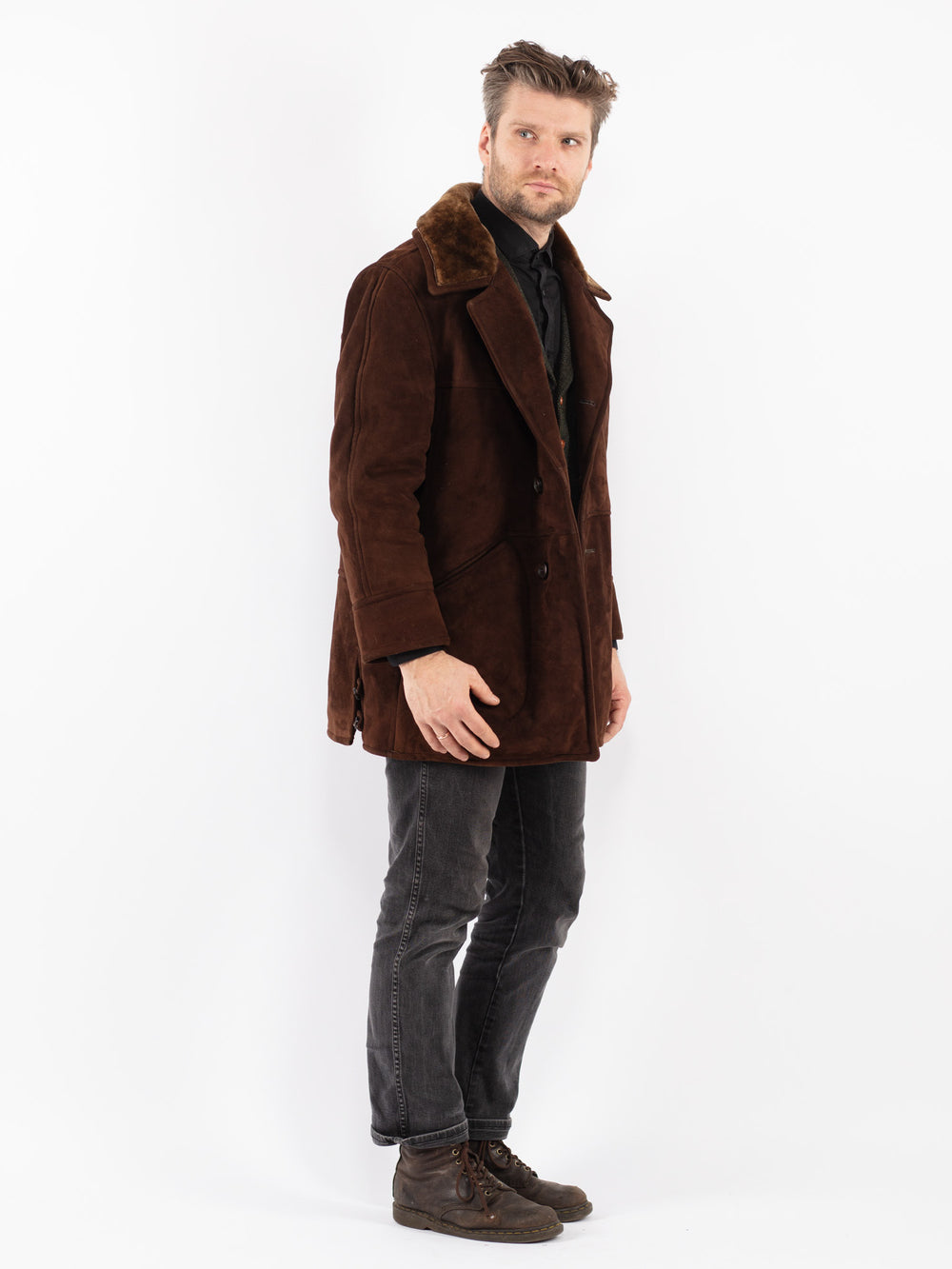 Vintage 70's Men Sheepskin Coat in Brown