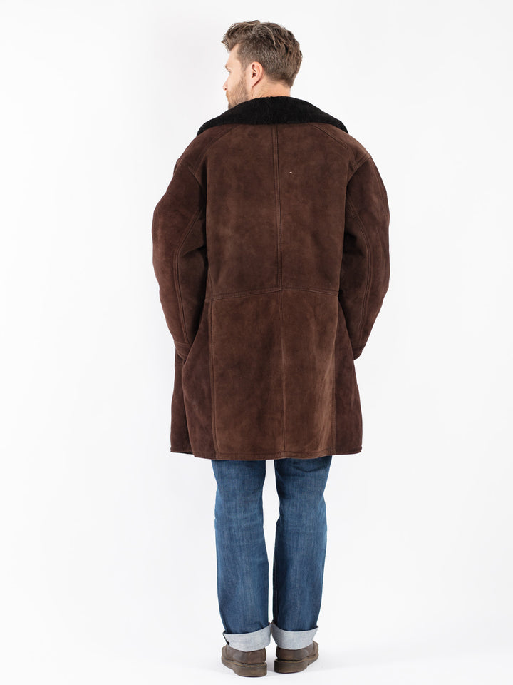 Vintage 70's Men Sheepskin Shearling Coat in Brown