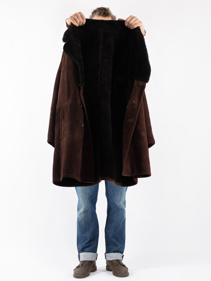 Vintage 70's Men Sheepskin Shearling Coat in Brown