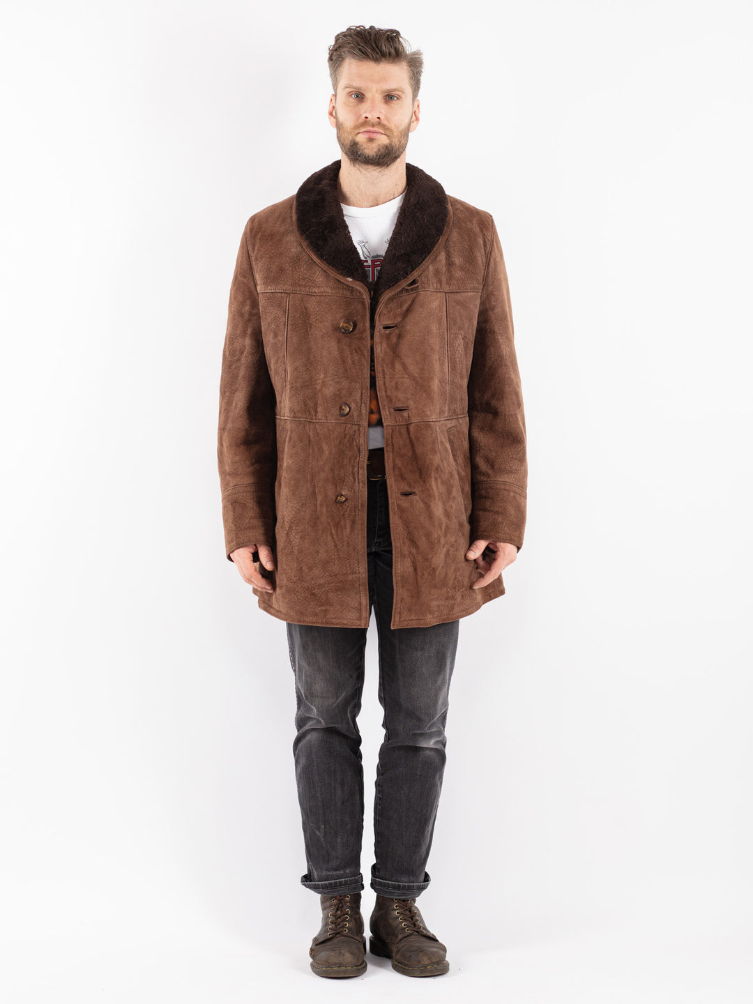 Vintage 70's Men Sheepskin Coat in Brown