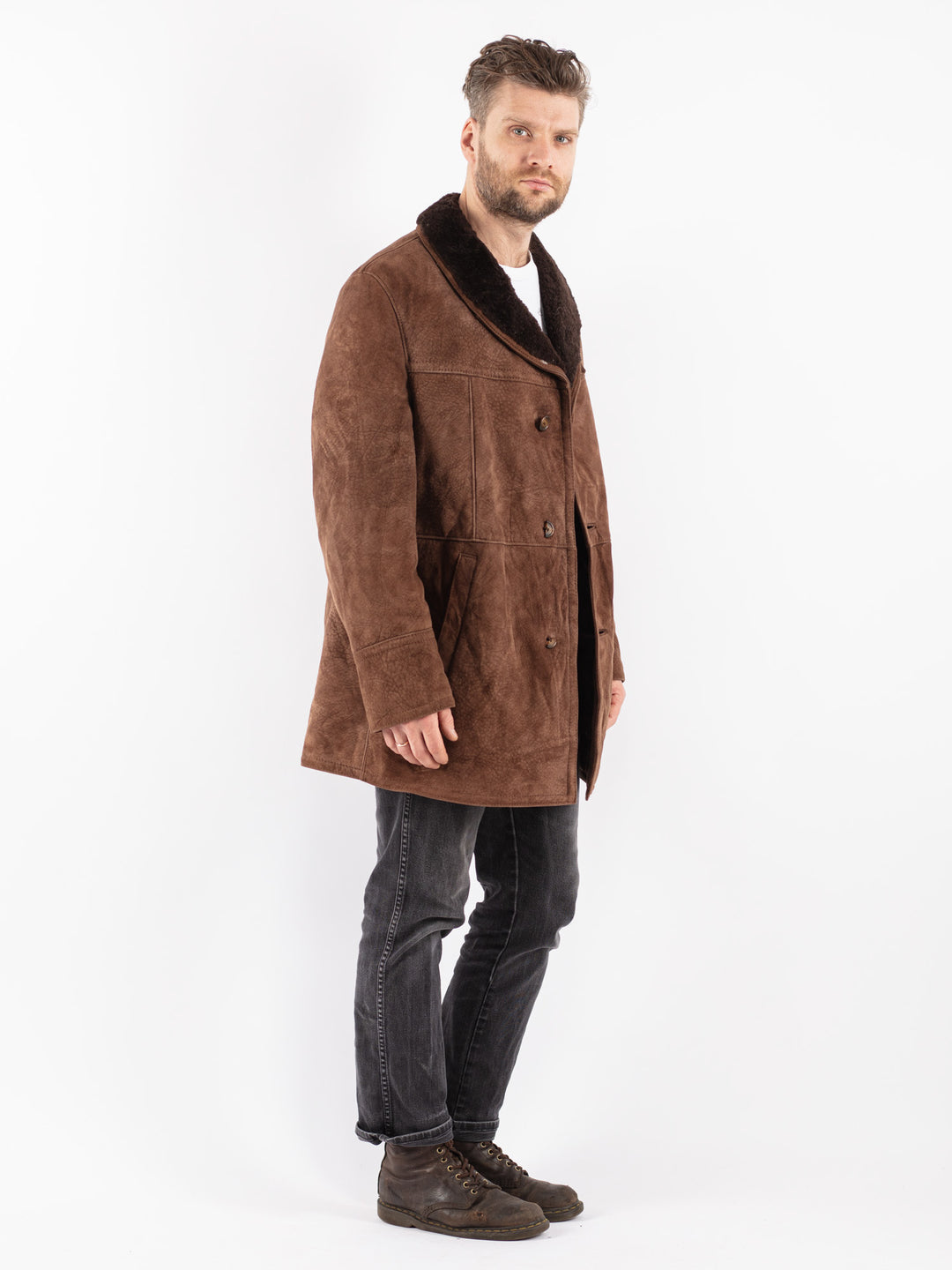 Vintage 70's Men Sheepskin Coat in Brown