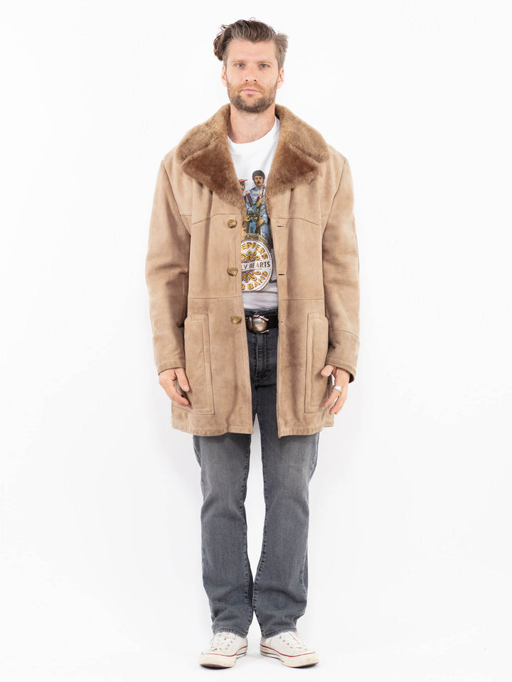 Vintage 70's Men Sheepskin Coat in Beige