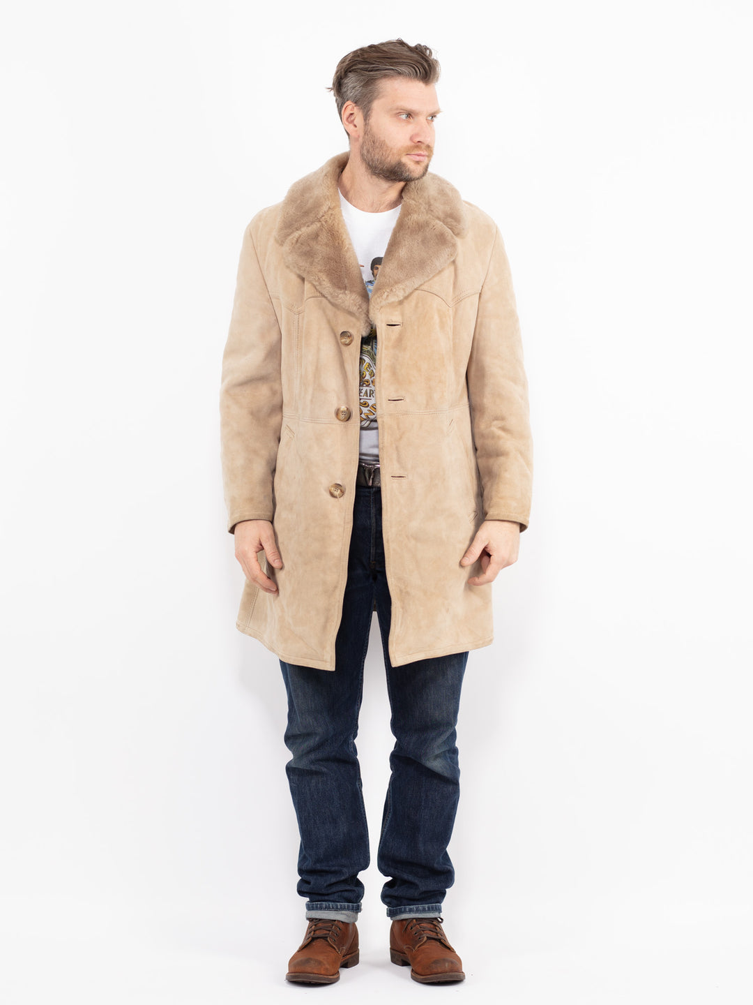 Vintage 70's Men Sheepskin Coat in BeigeZ2659