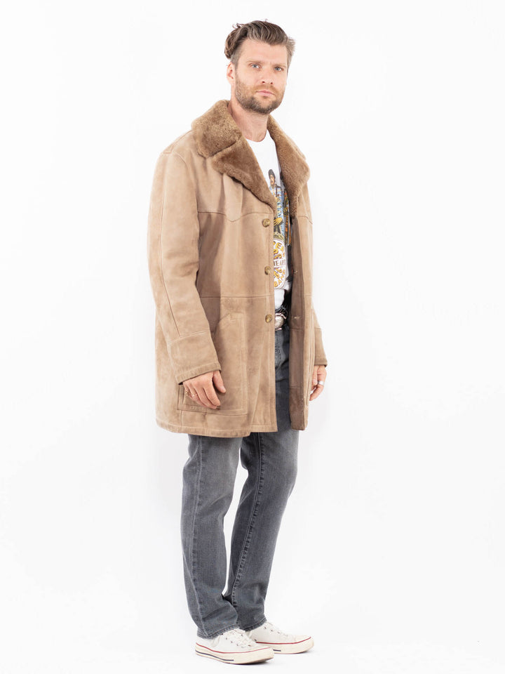 Vintage 70's Men Sheepskin Coat in Beige