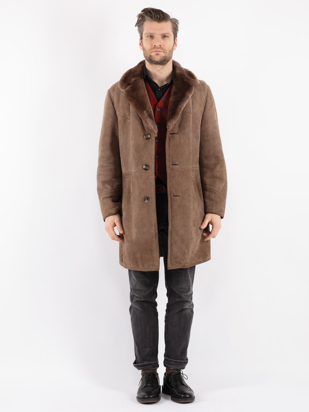 Vintage 70's Men Sheepskin Coat in Beige