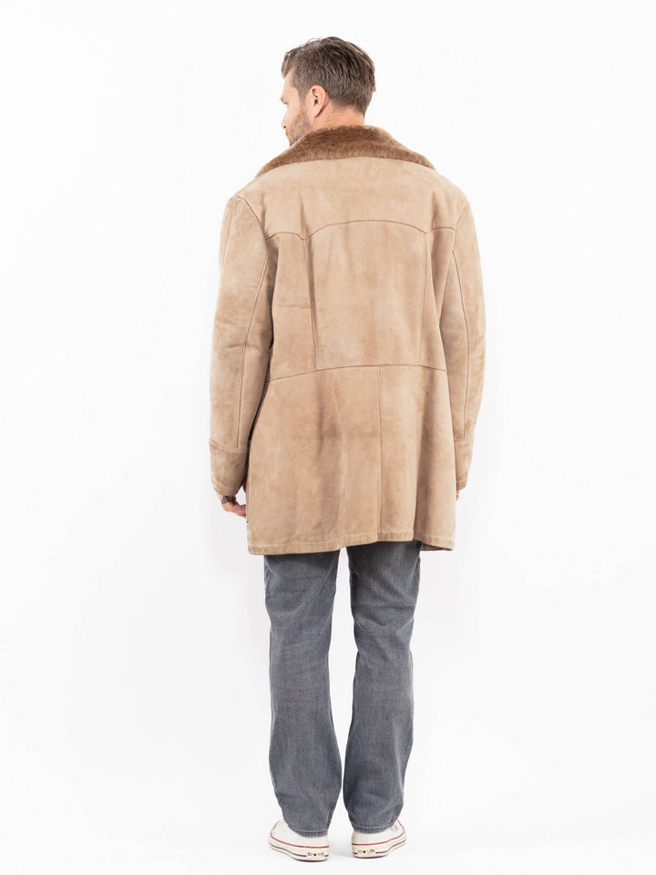 Vintage 70's Men Sheepskin Coat in Beige
