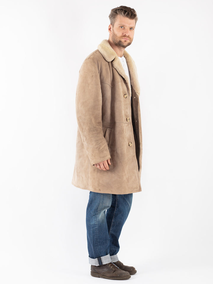 Vintage 70's Men Sheepskin Coat in Beige