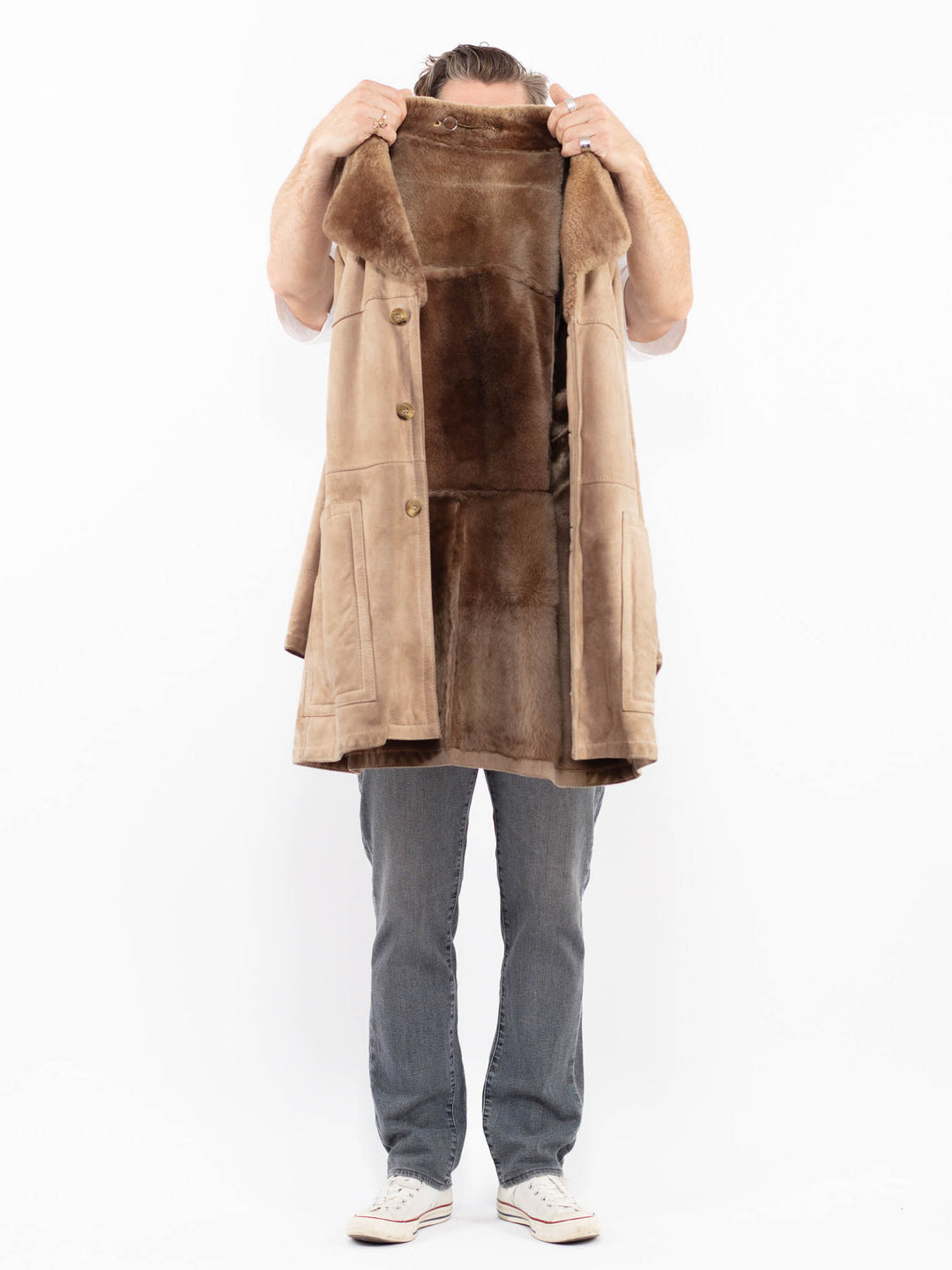 Vintage 70's Men Sheepskin Coat in Beige