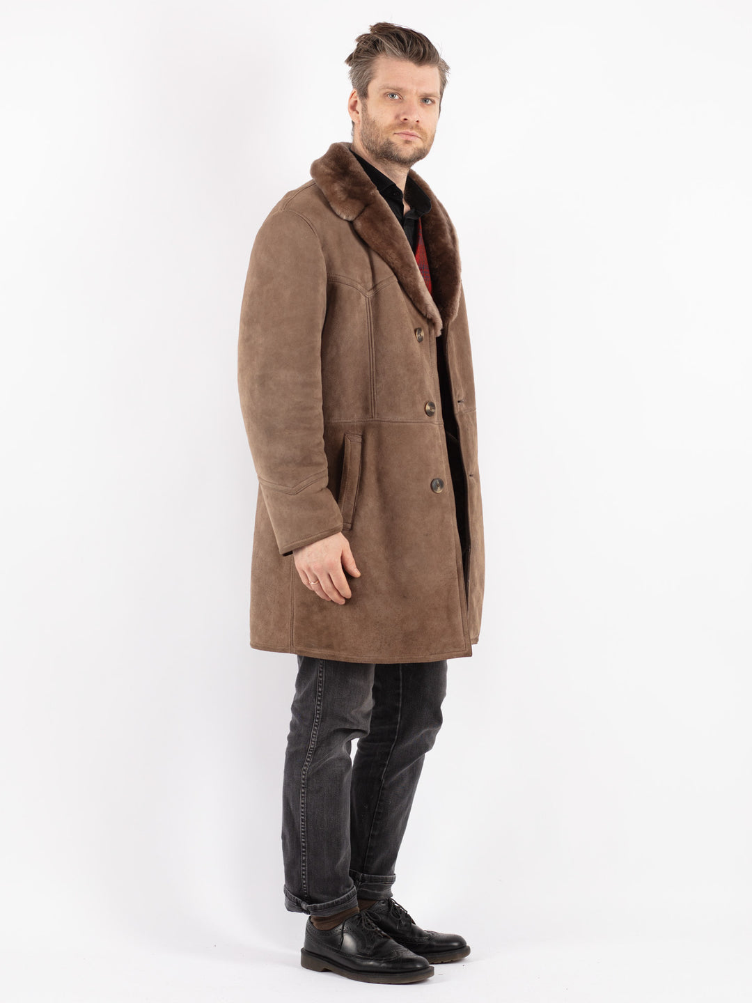 Vintage 70's Men Sheepskin Coat in Beige
