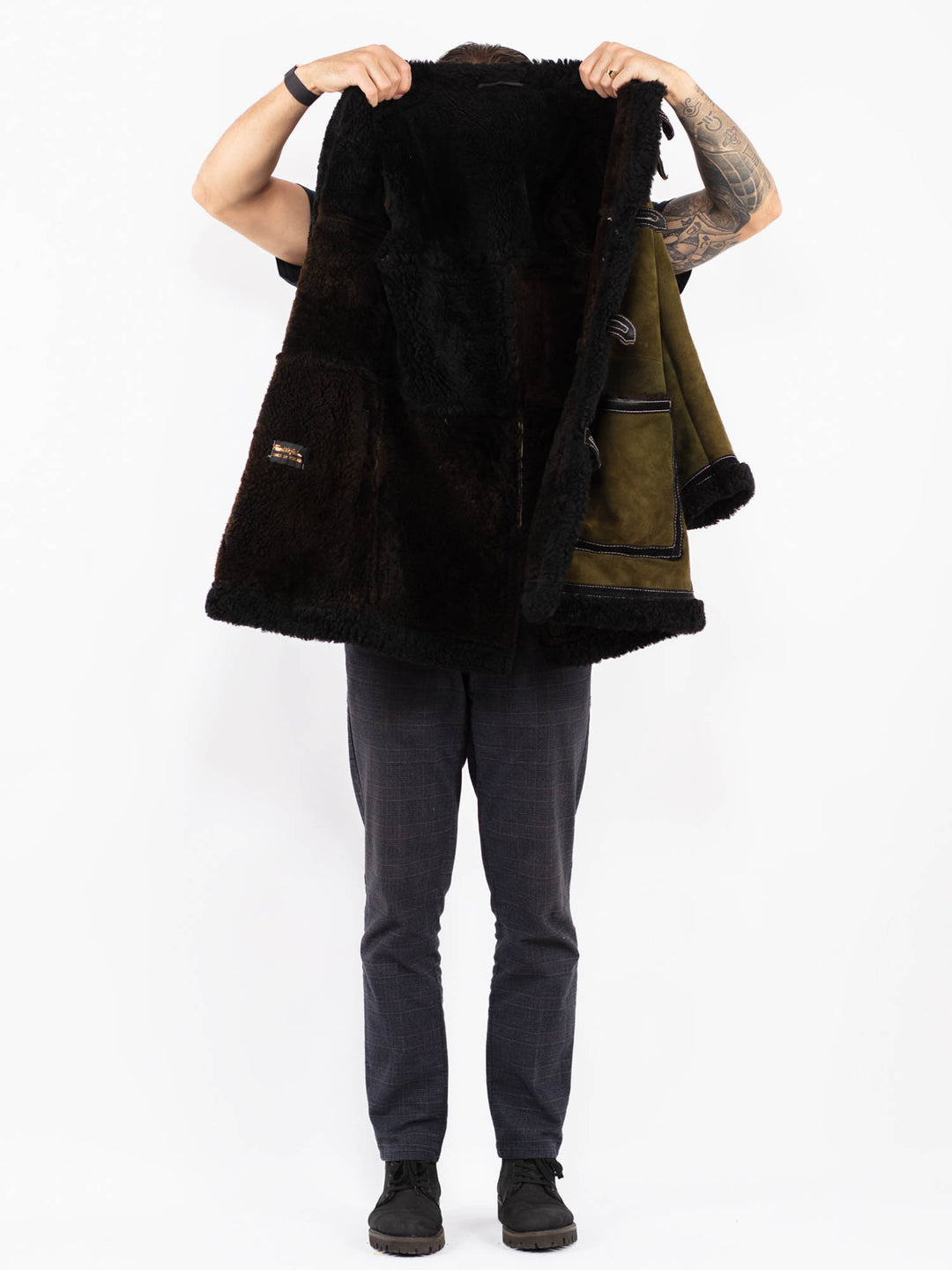 Vintage 70's Men Sheepskin Coat in GreenZ2369