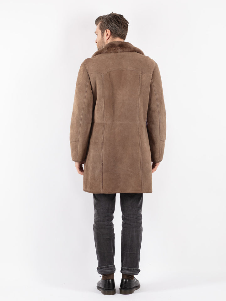 Vintage 70's Men Sheepskin Coat in Beige