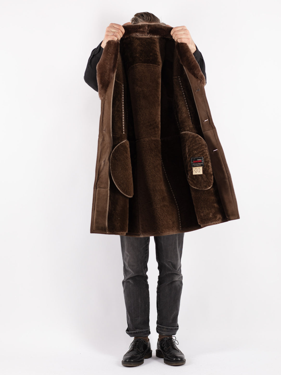 Vintage 70's Men Sheepskin Coat in Beige