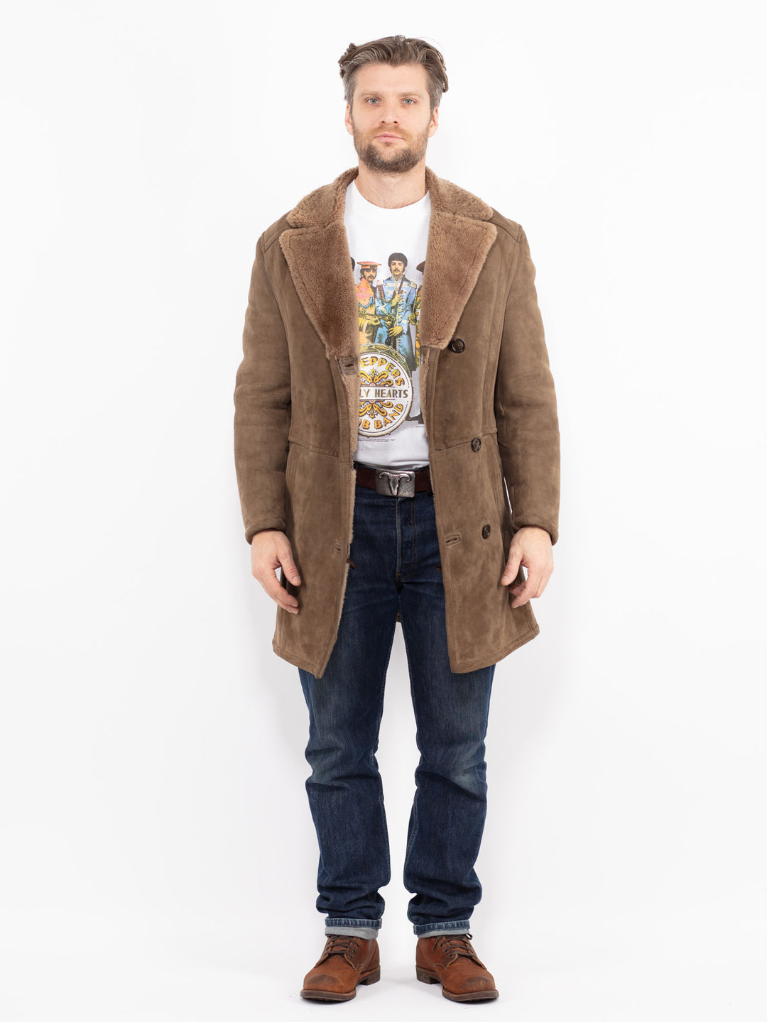 Vintage 70's Men Sheepskin Coat in BeigeZ2662