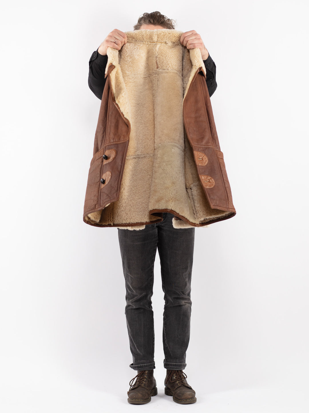 Vintage 70's Men Sheepskin Coat in Brown