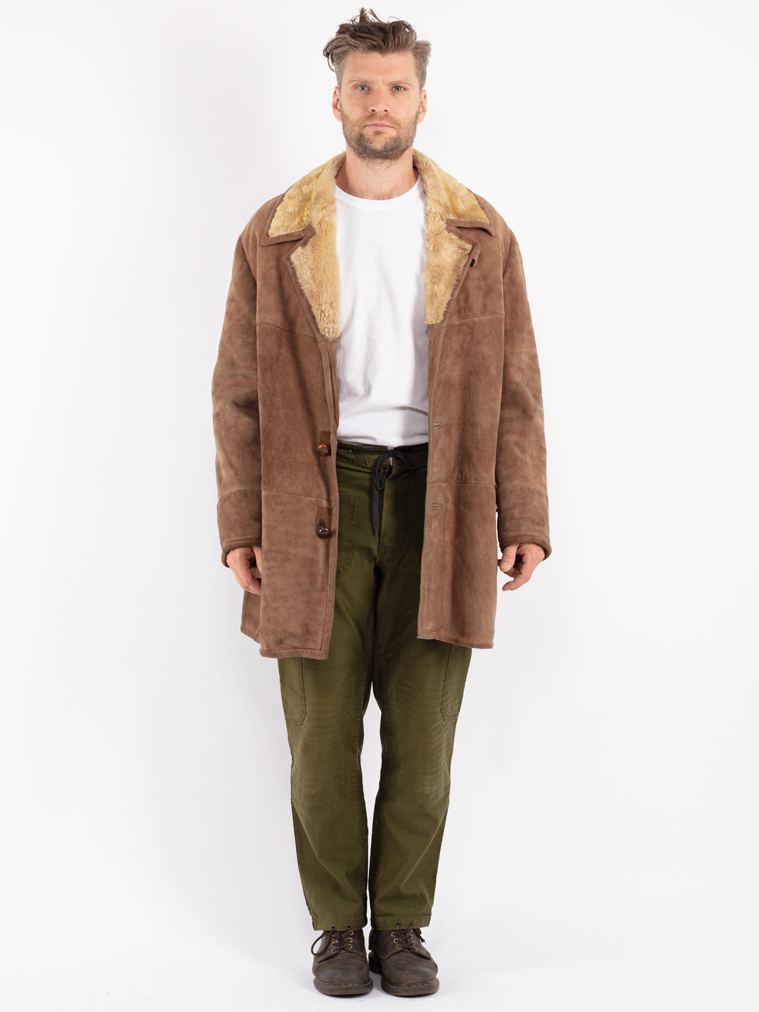 Vintage 70's Men Sheepskin Coat in Brown