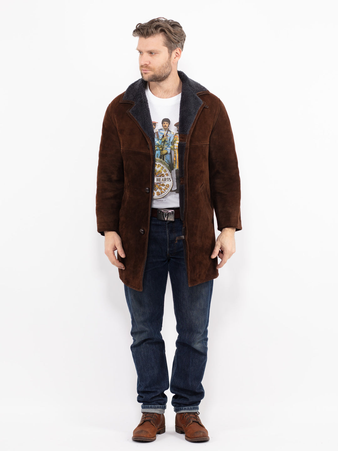 Vintage 70's Men Sheepskin Coat in BrownZ2663