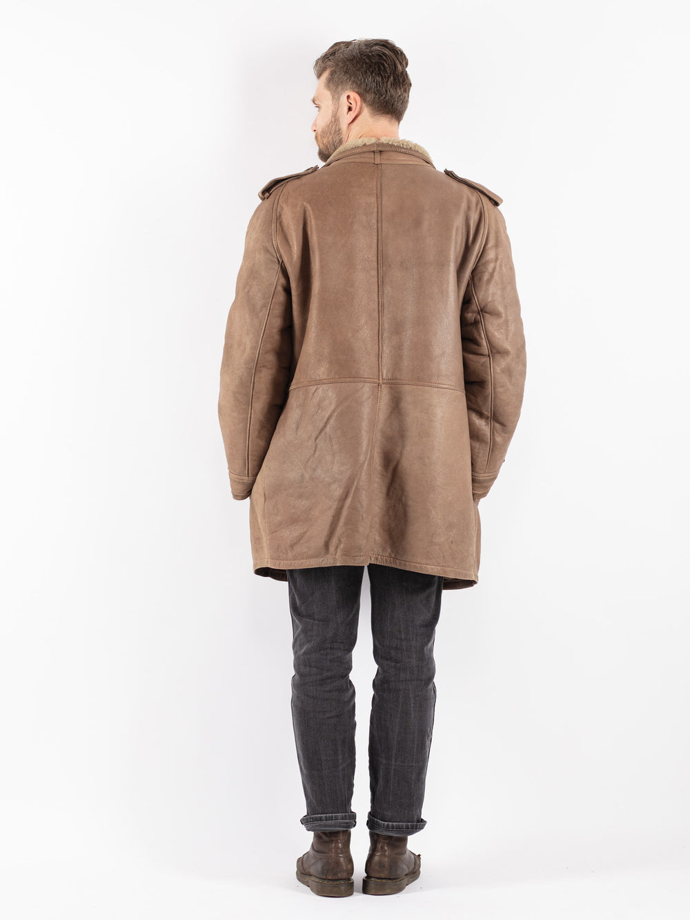 Vintage 70's Men Sheepskin Coat in Beige