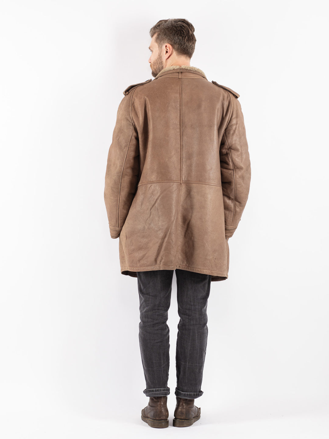 Vintage 70's Men Sheepskin Coat in Beige
