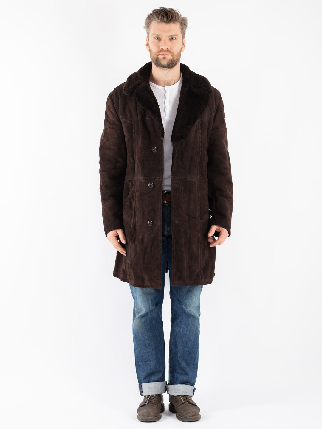 Vintage 70's Men Sheepskin Coat in Brown